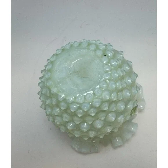 Uranium Fenton Hobnail- 6” Ruffled Flower Vase - Topaz Opalescent - Picture 6 of 6